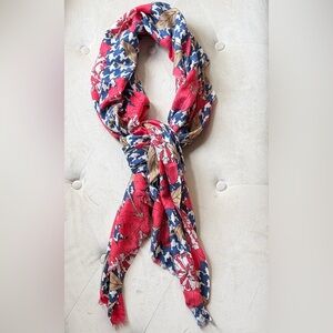 J.McLaughlin 100% fine wool Floral Red and Blue Wrap Scarf